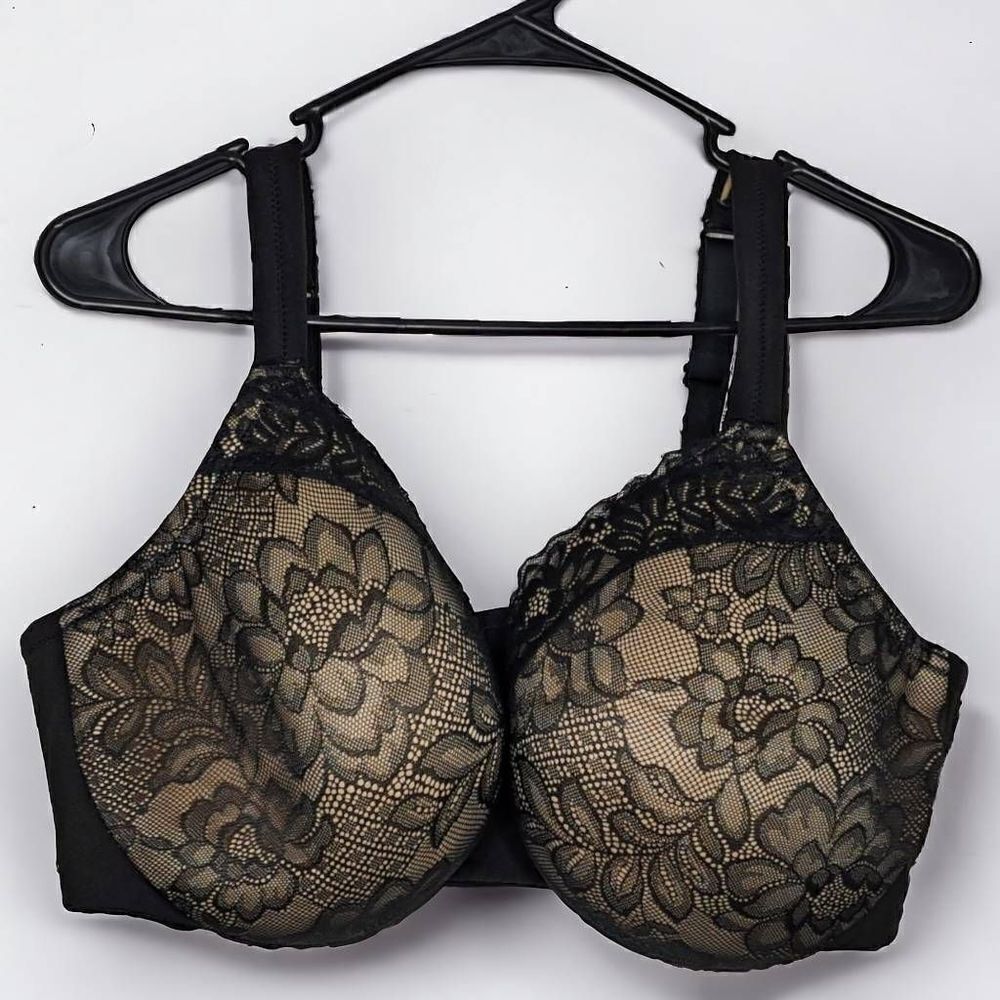 Cacique Lightly Lined Full Coverage Lace Bra in Tan and Black size 44DD